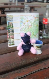 Sheila on a picnic table in Abreschviller