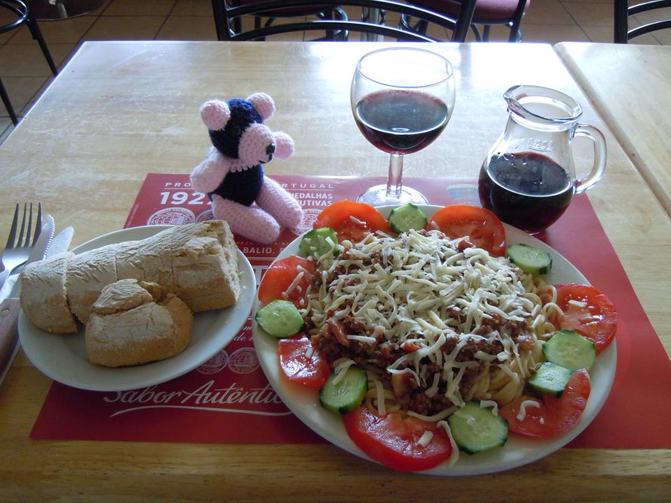 Panda Mick with a plate of food