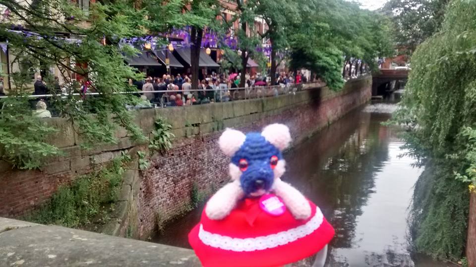 Katie the Panda on the bridge by Canal Street