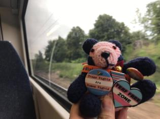 Kim Bolton on a train