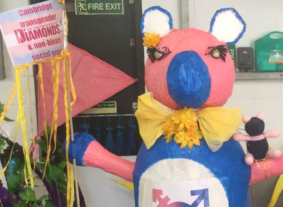 A giant pink and blue panda