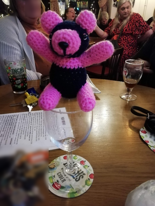 Panda Juliet on a wine glass